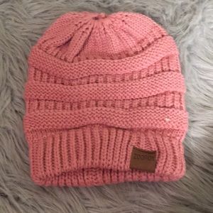 Zooron pink bun beanie